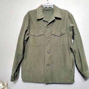 Uniqlo Utility Shirt Mens Size Small Military Green Button Up Pockets Stretch